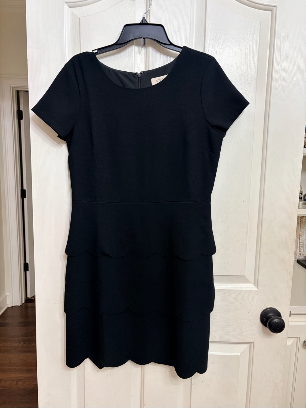 LOFT Black Scalloped Tier Short Sleeve Dress